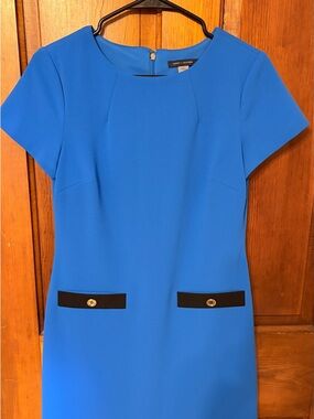 Tommy Hilfiger Bright Blue Short Sleeve Shift Dress with Black Pocket Trim